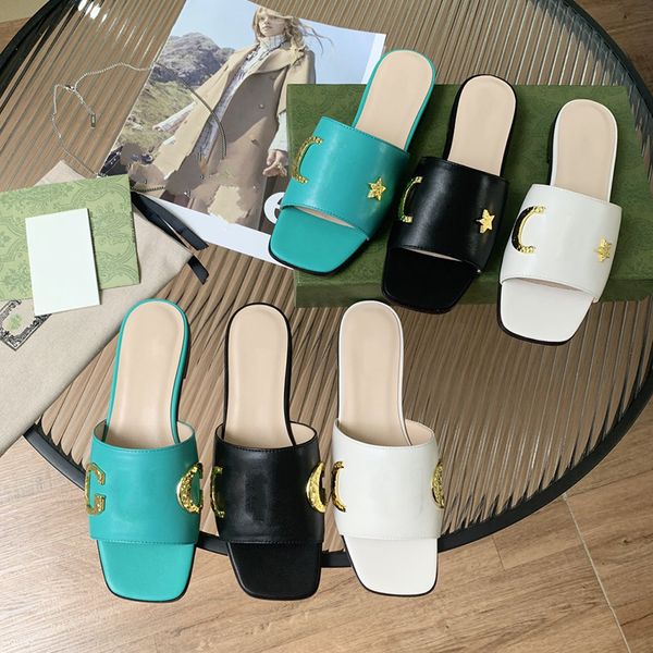 A mais recente modelo da marca de luxo Slipper G G U CCIES deslizam os saltos mais quentes de sapatos femininos Sandals Sandals Sandal Sandal Shoe 3 Color