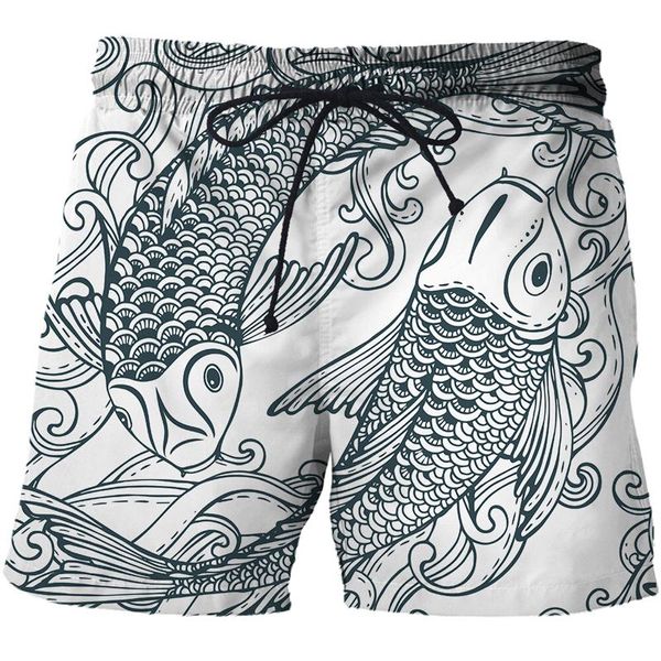 Мужские шорты 2023 Плавание для мужчин Лето 3D KOI ART Pattern Quick Dry Beach Streetwear одежда