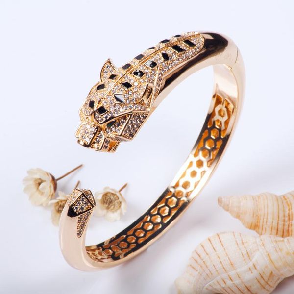 Bangle Classic Animal Leopard Head Bracelet Женские аксессуары для женщин с регулируемыми стразами