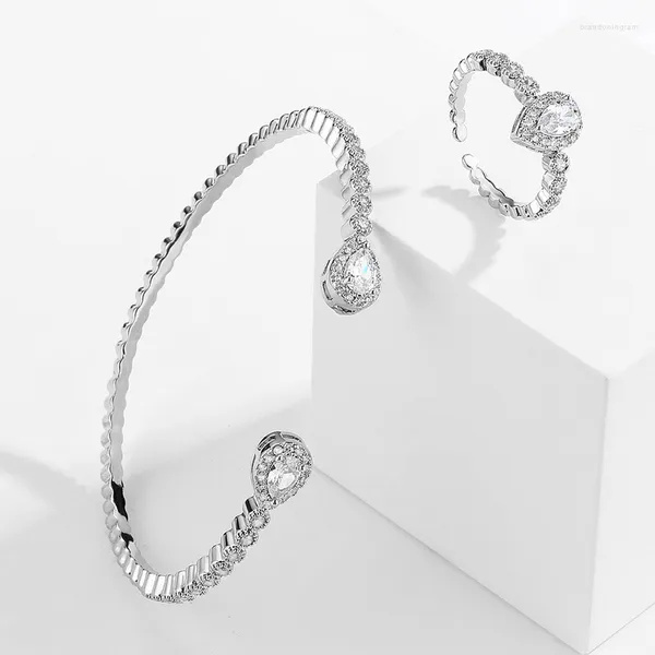 Серьги ожерелья набора Rakol Luxury Water Drop Drop Cubic Dysteconia Design Bangle Кольцевые наборы для женских модных свадебных свадебных ужина Dubai Dubai Dubai