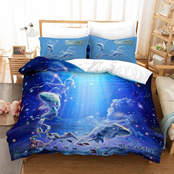 Set di biancheria da letto Dodici Constellation 3D Pesci Consolatore Cartoon Dreamy Duvet Quilt Cover Set Biancheria da letto per bambini e federa