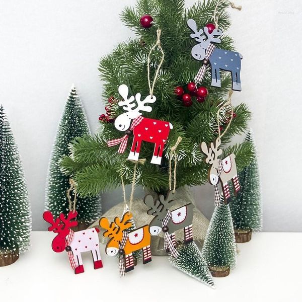 Decorações de Natal Merry Wooden Wooden Painted Elk Deer Rebinger Pingente Drop Tree Ornamentos