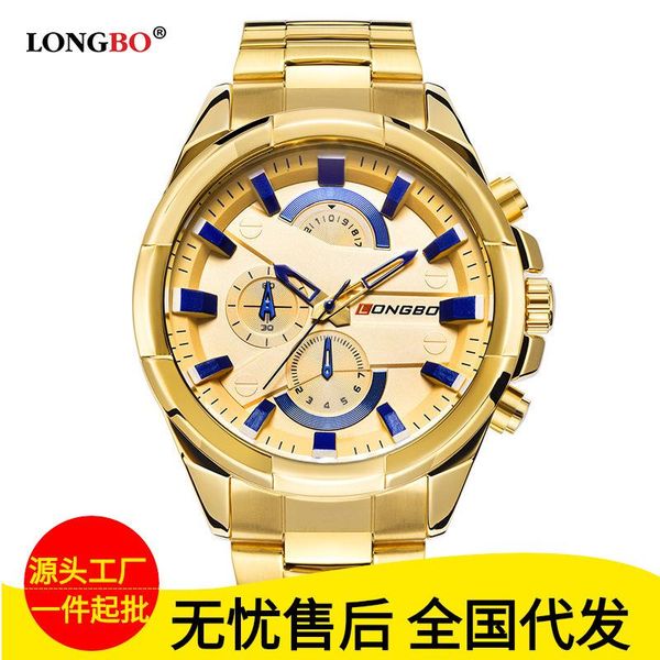 Armbanduhren Long Bo 80242 Eye Six Big Dial Nadel Herrenuhr Schwarzgesichtiger Stahlgürtel Bewegung Freizeit Wasserdicht Großhandel Herren