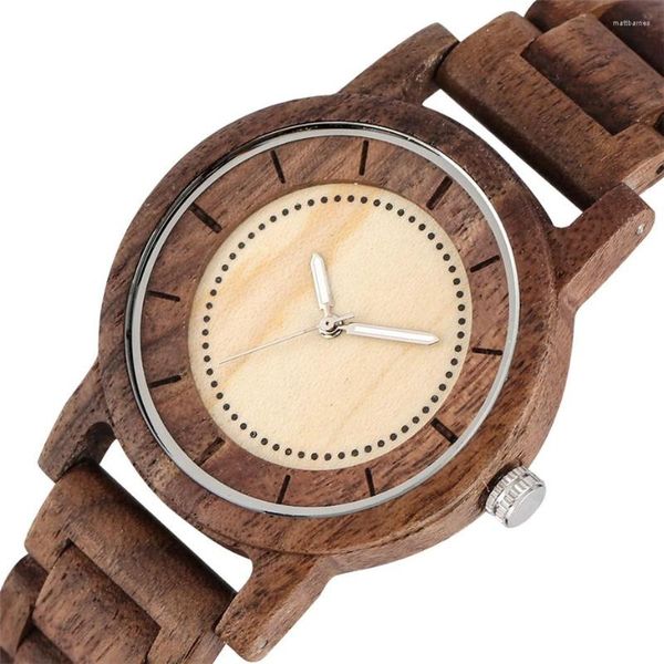 Avogadas de pulso Maple Walnut Wood Watch Men Women Quartz Movement Wristwatch Minimalist Round Dial Dial