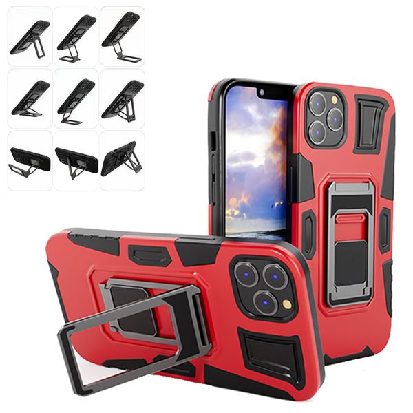 Casa de telefone de armadura magnética Shell rígido com suporte dobrável para iPhone 14 Plus 13 12 Pro Max Choffrof Hidden Mecha Stand Phone Tampa