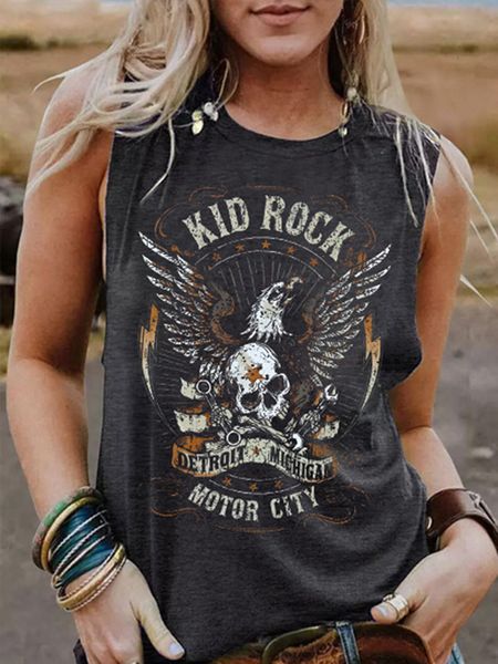 Canottiere da donna Camicie divertenti Rock Skeleton Eagle Top per donne Camicie vintage retrò Roll Music senza maniche Concert Buddy Tops Graphic Tee 230322