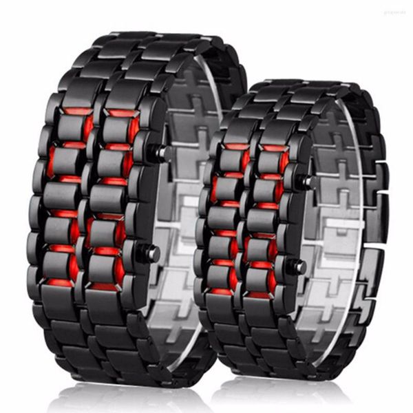 Armbanduhren Kreative Gesichtslose LED Unisex Lava Eisen Edelstahl Digitaluhr Mode Blau Rot Licht Uhr Relogio