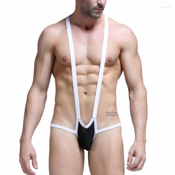 Undershirts Mesh Mesh Men's Wrestling Wrestling Singlet Bodysuit Suspenders Levesuits Estabelecer tangas Jockstraps Bulge Men de lingerie sexy de uma peça