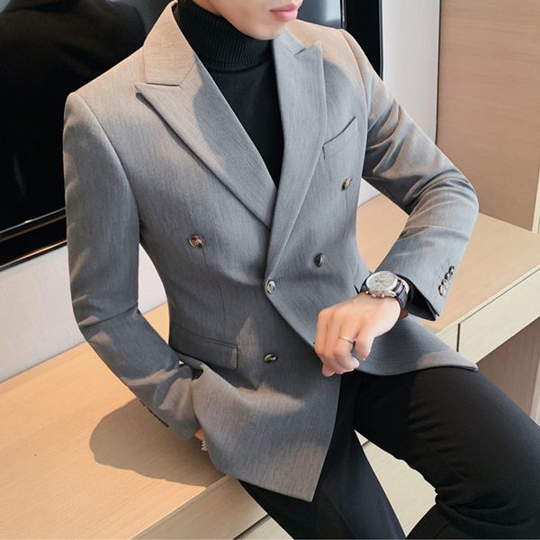 Ternos masculinos Blazers de estilo britânico Men trespassado Blazers Slim Wedding Business Casual Suites Casual Houndstooth Street Wear Social Dress Casat 230322