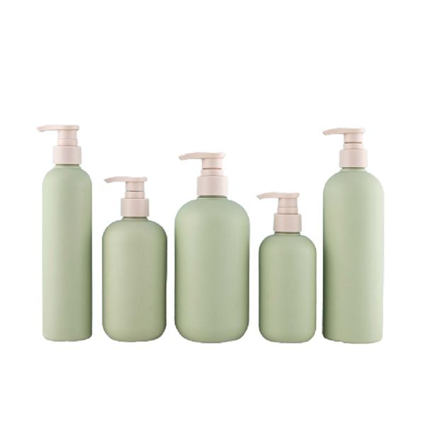 Garrafa de loção de loção de plástico verde HDPE vazia 200ml 250ml 300ml 400ml 500ml ECO Amigável de embalagens cosméticas Shampoo Gel Recipiente de ombro redondável