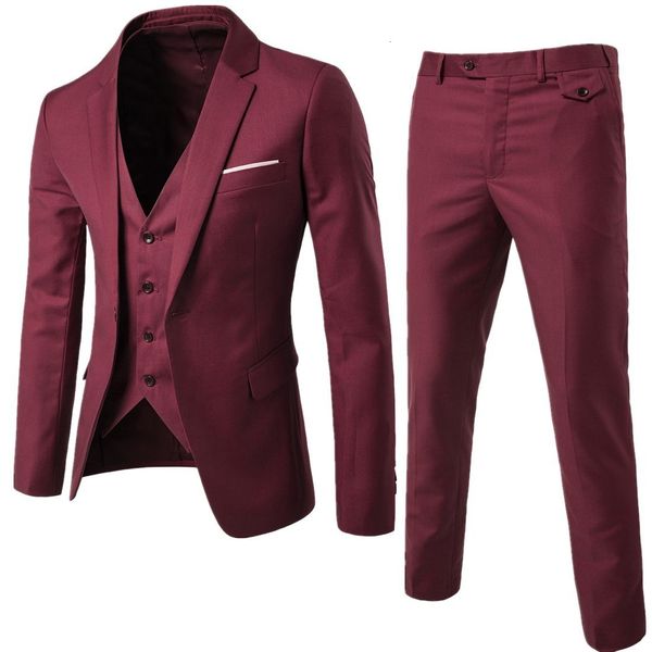 Ternos masculinos Blazers Men's Brand Suits Blazer 3 Peças Vinho Vermelho Elegante Slim Fit Butterne Suve Party Wedding Business Formal Business Casual Terno 230322