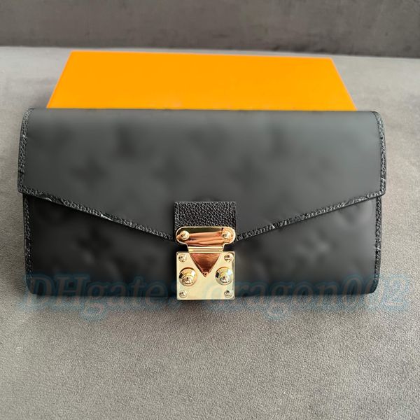 Cartera larga para hombre de alta calidad, carteras de diseñador para mujer, tarjetero, monedero, porta pasaportes, tarjeteros negros en relieve, monederos de lujo, monedero para llaves, candado de metal, embrague