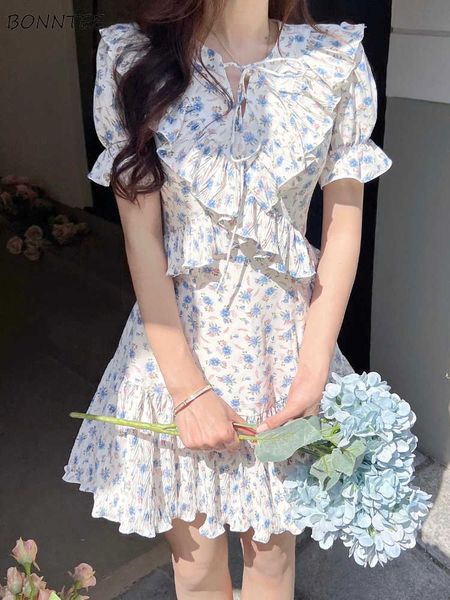 Casual Kleider Puff Sleeve Kleid Frauen Rüschen Floral Süße Casual Sommer Ins Temperament Neue A-linie Heiße Hohe Taille Mode koreanischen Stil Sommerkleid G230322