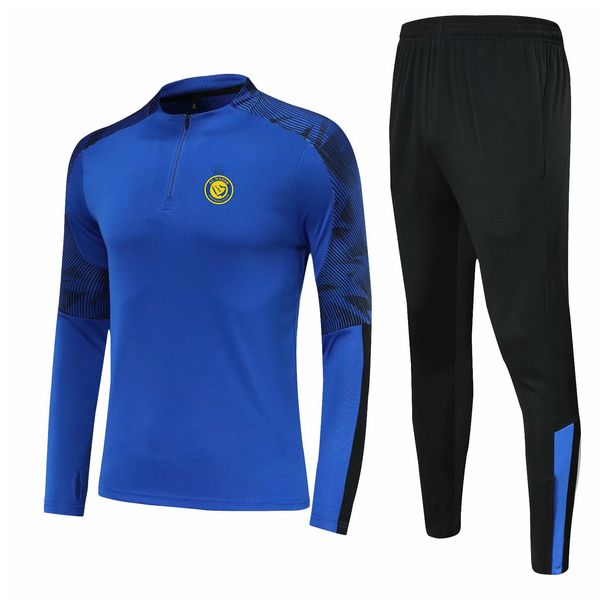 Al-Nassr Crianças Tamanho 4XS a 2XL Conjuntos de treino de lazer Masculino Ternos esportivos ao ar livre Kits para casa Jaquetas Calça Terno esportivo