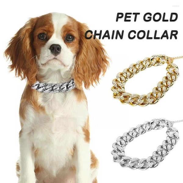 Collari per cani Collare di lusso Scintillante grande catena d'oro Cucciolo Collana hip-hop per animali domestici Diamante Supplie X4a4