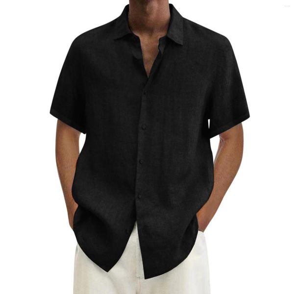 Männer Casual Hemden Kleid Männer Männlich Sommer Hawaii Solide Hemd Kurzarm Doppeltasche Umlegekragen Knopf Weiß Schichtung lang