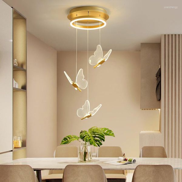 Lustres modernos nórdicos lindos luzes pendentes de borboleta para refeições decoração de decoração de sala de estar de cabeceira de cabeceira iluminação interna