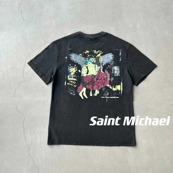 Magliette da uomo magliette santa michael jesus salvation antico antico lavato vecchia maglietta a manica corta coachpfib