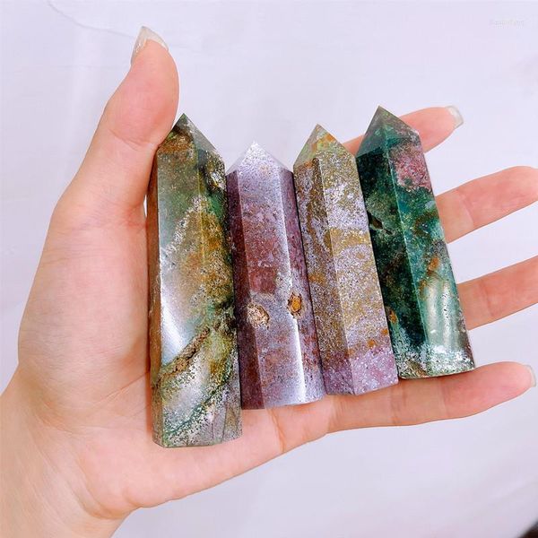 Estatuetas decorativas 1pc Oceano natural Jasper quartzo Crystal Point Horation Stone Energy Ore Mineral Obelisk Home Decor Ornamentos