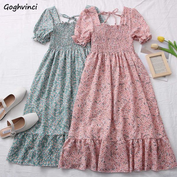 Vestidos casuais vestido de chiffon floral de manga doce feminina fada fada midi vestidos menina com várias cores de renda lazer sem costas G230322