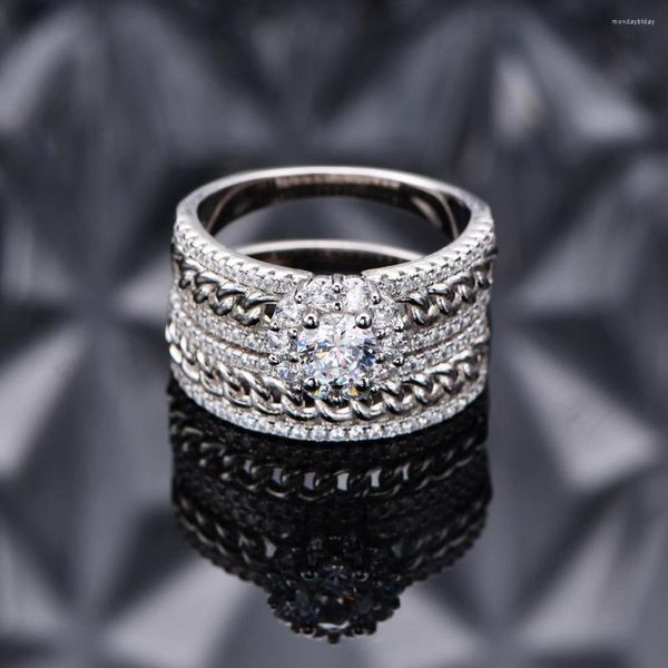 Rings de cluster elementos da cadeia de neve perfeitamente incrustada Conjunto de anel S925 Mãe e criança de prata da moda européia americana