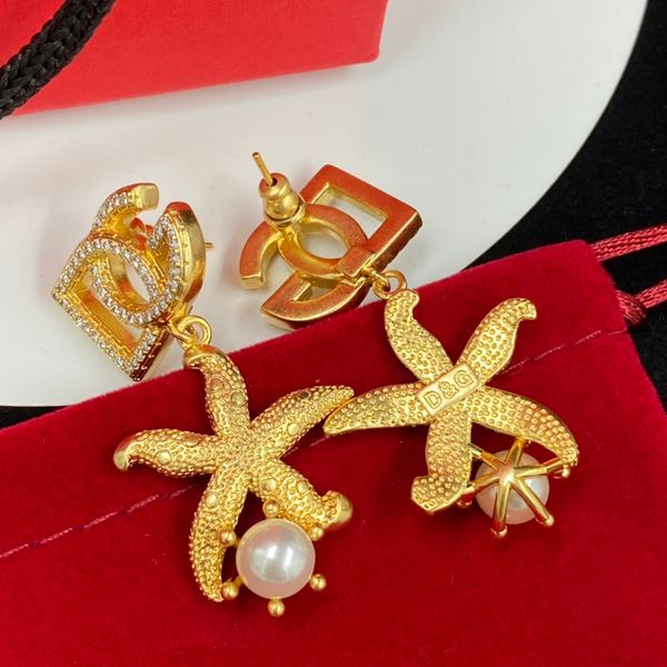 Stud Moda D Carta Pérola Starfish Brincos 18K Banhado A Ouro Ágata para WomenGirls Dia das Mães Dia dos Namorados Casamento Aniversário Desi