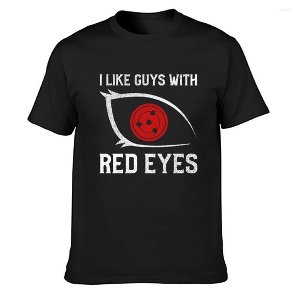 Camisetas masculinas Caras com olhos vermelhos engraçados de anime Manga otaku Design gráfico Humor Cool Vintage o Necue Algodão Estilo de Verão