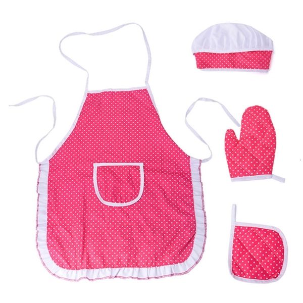 Set di abbigliamento Grembiule da chef per bambini Set di guanti da 4 pezzi Cucina per ragazze per giocare Costume Halloween Dress Up Attività di cucina Puntelli Regalo di Natale 230322