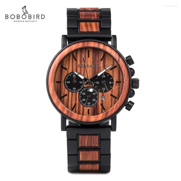 Orologi da polso Bobo Bird Man Watch Orologi da polso da uomo in legno Luminous Needle 2023 Orologio da polso moderno al quarzo Scatola di legno Regalo personalizzato