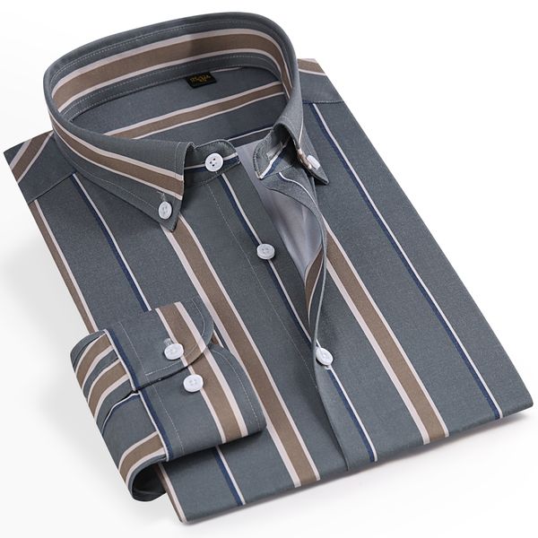 Camicie casual da uomo Camicia elegante a righe a maniche lunghe abbottonata alla moda senza tasche Comode camicie casual sociali da ufficio standard-fit 230322