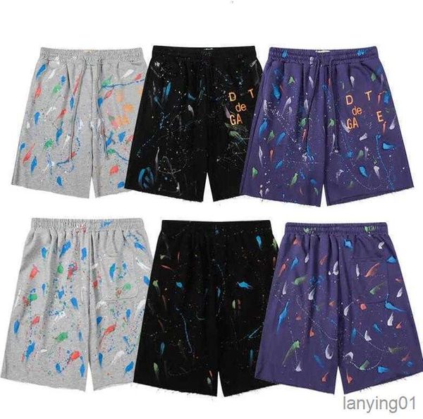 Shorts maschile American Fashion Brand Galles Depts Splash dipinto a mano Stampa di cotone Pure Terry Fog High Street Casualgm a 5 punti Casualgm