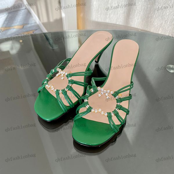 Donne piccoli sandali tallone grossi pannelli a tacco medio sexy scarpe vestito arcobaleno scarpe da donna in pelle rhinester scarpe alfabetica stampata