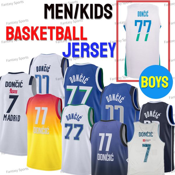 Jersey de basquete masculino Slovenija Luka Tokyo Real Doncic Madrid 7 Doncic costure -se 77 jovens garotos de basquete masculino Jerseys azul branco