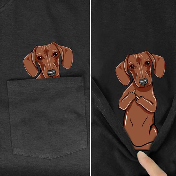 Fatos masculinos Cloocl Preto Algodão Camiseta Bolso Bonito Dachshund Dedo Médio 3D Impresso Camisetas Casuais Camisas Engraçadas Algodão Tee Harajuku Tops 230322