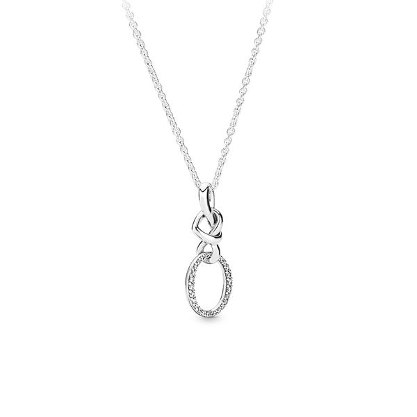 Collana con ciondolo a forma di cerchio con nodo a cuore d'amore per Pandora Gioielli in argento sterling 925 per feste di matrimonio per le donne Collane con diamanti scintillanti CZ con scatola originale