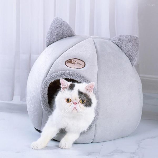 Letti per gatti Solido Cani di piccola taglia Cucciolo Confortevole Coral Fleece Pet Dog Tent House Kennel Winter Warm Nest Morbido Tappetino per dormire pieghevole Pad