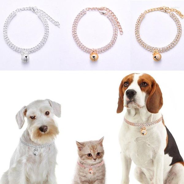 Hundehalsbänder Bling Kristallhalsband mit Glocken Diamant-Welpen-Haustier-glänzende volle Rhinestone-Halskette für kleine Hunde liefert