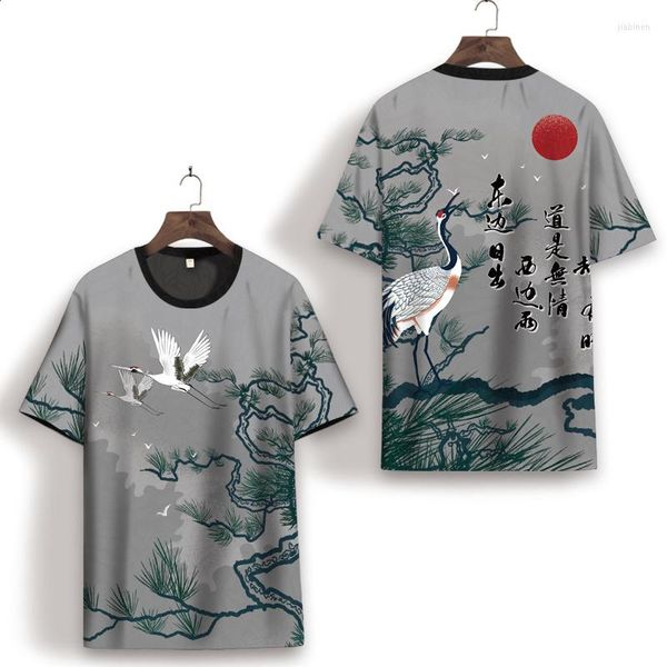 Мужские рубашки T Китайский персонаж Печать хип-хоп рубашка с коротким рукава
