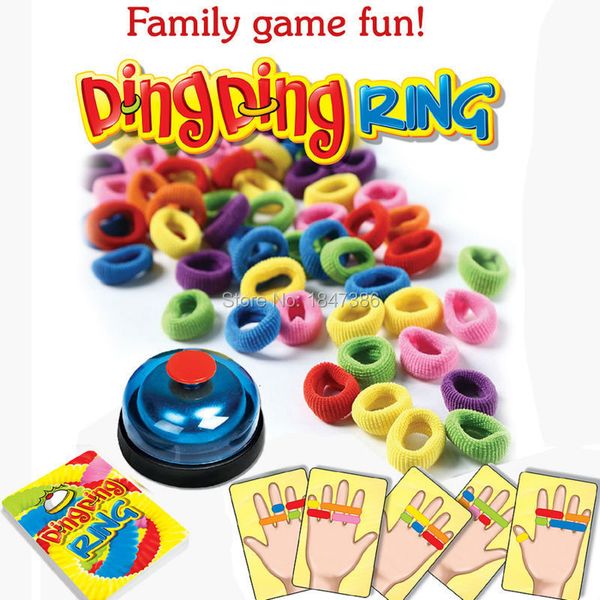 Neuheit Spiele Lustige Herausforderung Ring Ding Toy Family Party großartige praktische Gadgets für 26 Spieler mit 24 Bildkarten 60 Haare 1 Bell 230322