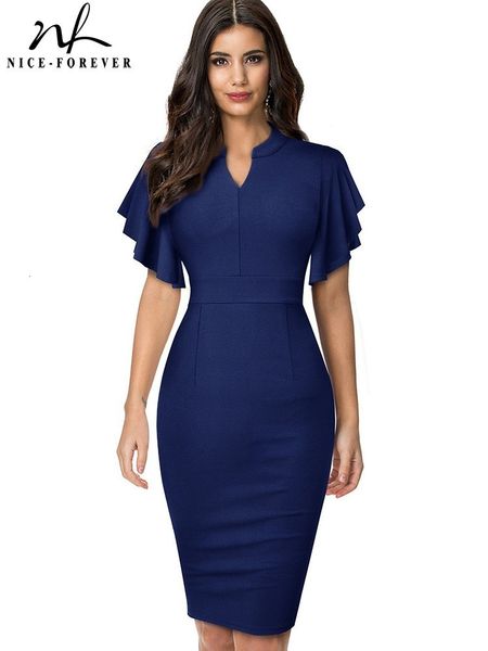 Partykleider nett-Forever Vintage Solid Color Elegant Office Work Vestidos Business Party Bodycon Rüschen Frauen Bleistift Kleid B572 230322