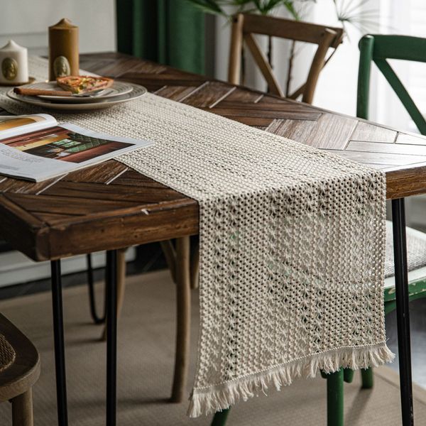 Runner da tavola Macrame Runner da tavola in cotone all'uncinetto con nappe per matrimoni bohémien Addio al nubilato Tovaglie da pranzo Decorazioni per la casa 221779HTR 230322