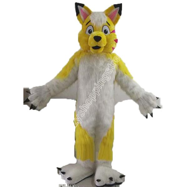 Vendas quentes Vendas amarelas Husky MASCOT Costumes de desenho animado Vestido Fancy Dress High School Mascote AD Vestuário