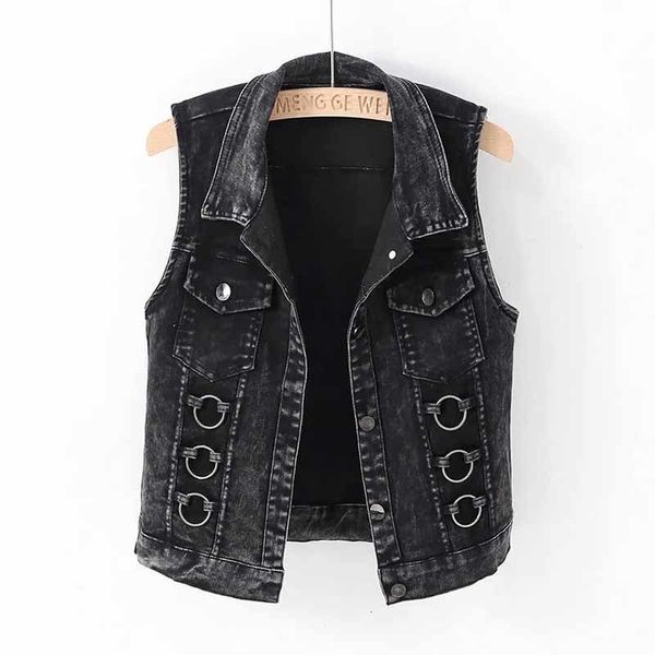 Gilet da donna Moda Gilet di jeans Donna Primavera Autunno Senza maniche Wild Top Giacca corta Donna Jean Gilet Bianco Nero Chaleco Mujer S-5XL 230322