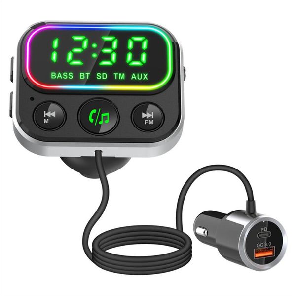 BC79 Auto-Ladegerät, FM-Transmitter, Bluetooth-kompatibel 5.0 Car Kit, MP3-Musik, BASS-Audio-Player, Freisprechen, Dual-USB-C-PD-Ladegeräte