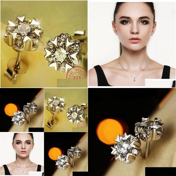Stud Flower Lab Diamond Earring Real 925 Sterling Sier Jewelry Orecchini di fidanzamento per le donne Regalo per la festa nuziale Drop Delivery Dhn7I
