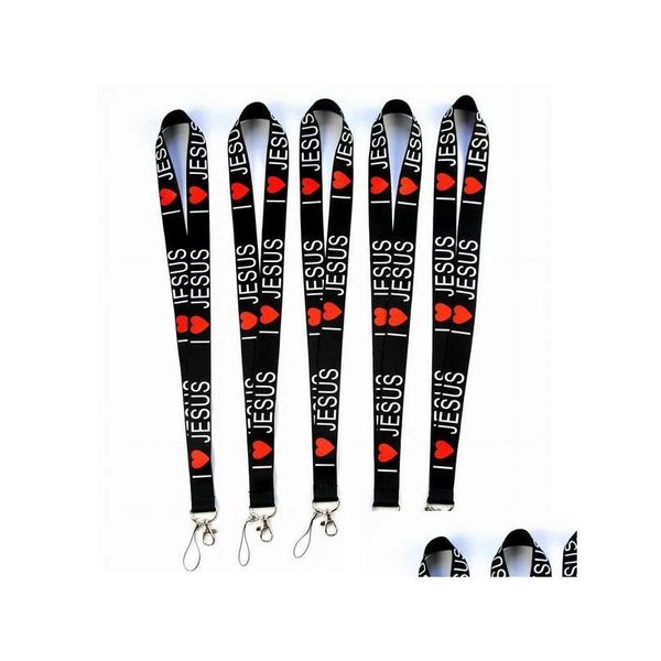 Handy -Gurte Reiz Ich liebe Jesus Styles Neck Lanyard für MP3/4 ID -Kartenschlüsselkette Schwarz Mode gute Qualität Drop Lieferung Pho dhor3