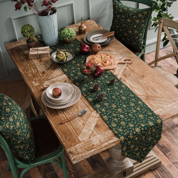 Runner da tavola Runner da tavola Decorazioni per feste di Natale Tovagliette in oro verde Tovaglie Runner Rustic Home Dining Foom Table Trimmings Decor 230322