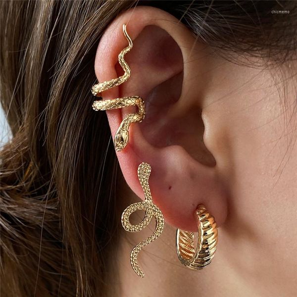 Orecchini posteriori Yo 3 pezzi/set Polsini dell'orecchio con clip a forma di serpente color oro argento vintage per gioielli da piercing da donna