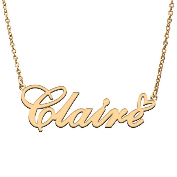 Anhänger Halsketten Liebe Herz Claire Name Halskette Für Frauen Edelstahl Gold Silber Namensschild Femme Mutter Kind Mädchen GeschenkStift