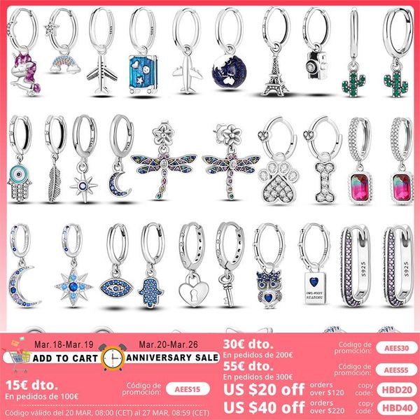 925 Silberperlen-Charms für Pandora-Charm-Armbänder, Designer für Frauen, U-förmige Creolen, Einhorn, Reise, Mond, Haustier, Aufdruck Hamsa